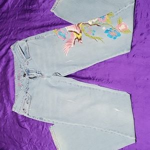 Ab jeans exotic embroidered bird and flowers